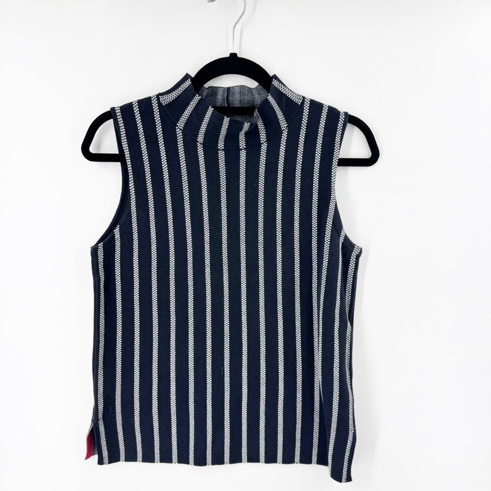 ✅ Anthropologie Moth Black And White Striped Mock Turtleneck Sleeveless MEDIUM